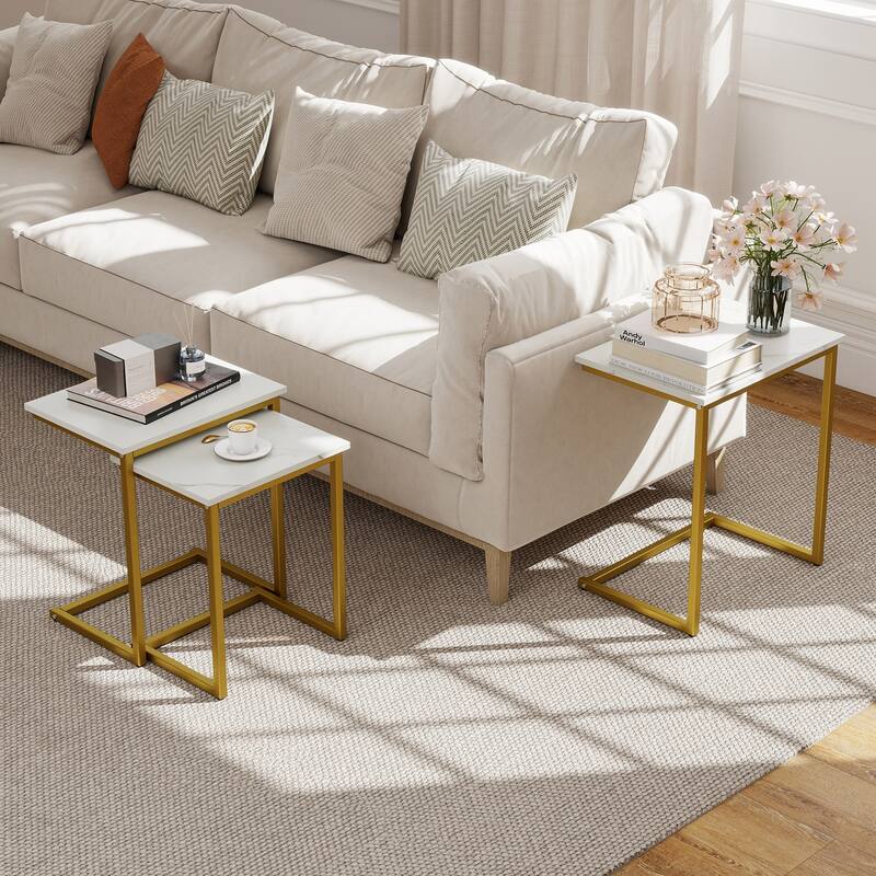 Gymax 3 PCS Nesting Coffee End Table Set Stacking Side Nightstand