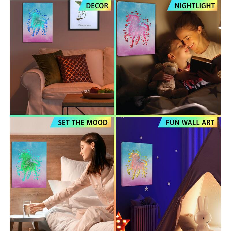 CoTa Global Unicorn Light Up LED Wall Art - Fun Changing Color LED - 15.75Lx11.9Wx1H inches