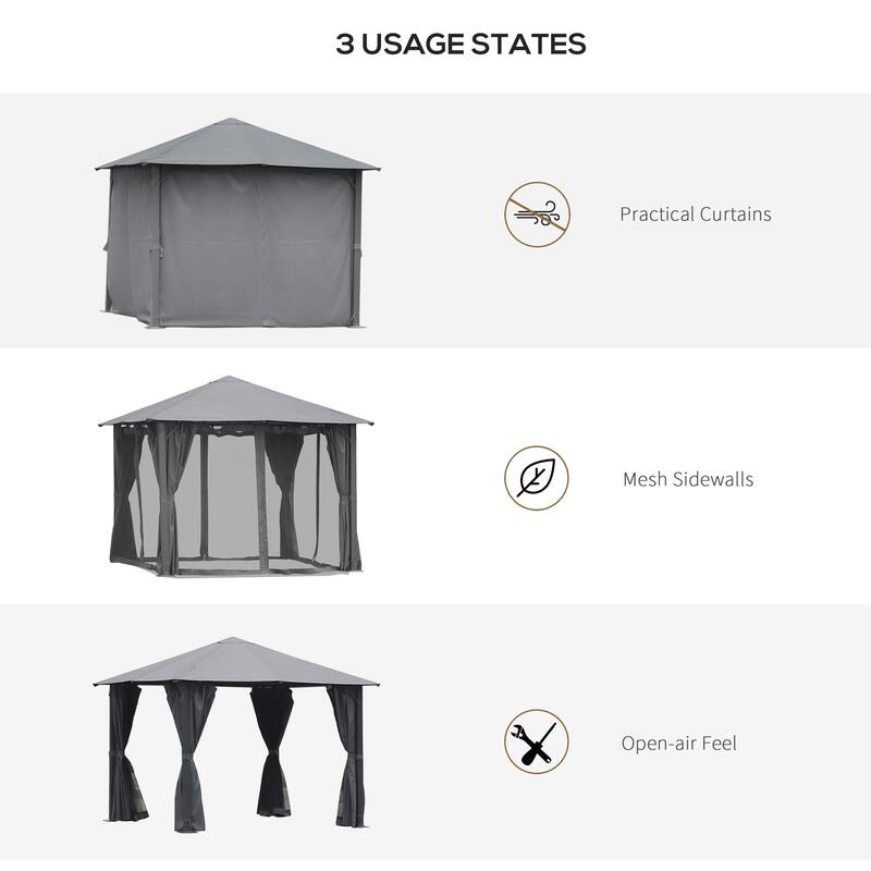 Outsunny 10' x 10' Soft Top Outdoor Pergola Canopy Gazebo with Beautiful Wood-Grain Finish & Zippered Sling Sidewalls