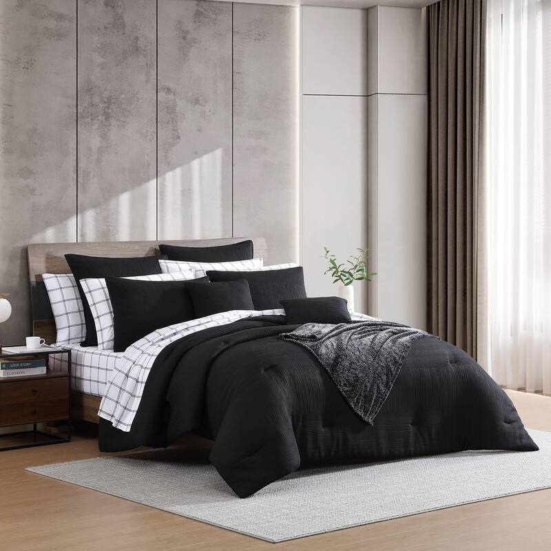 Kenneth Cole Variegated Waffle Black 14 Piece Comforter Bonus Set