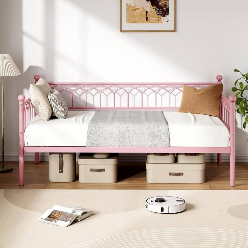 Twin Size Daybed, Metal Sofa Bed Frame with Trundle for Living Room, Small Spaces