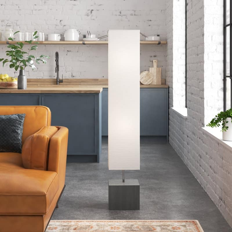 CO-Z 2-Light Holmo Rectangular Wood Floor Lamp with Rice Paper Shade