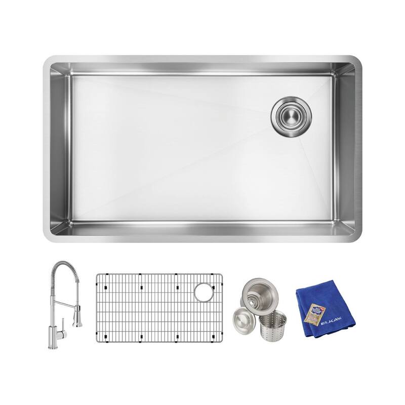Elkay Crosstown 18 Gauge Stainless Steel 31-1/2" x 18-1/2" x 9", Single Bowl Undermount Sink Kit - With Faucet