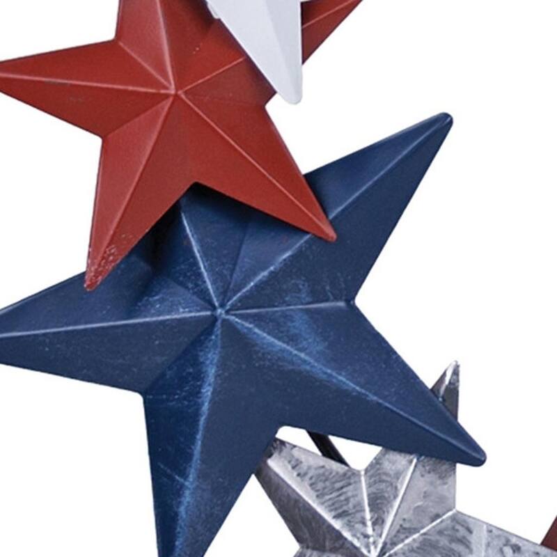 HomeRoots 18" Red White And Blue Metal Star Round Hanging Wreath Wall Decor