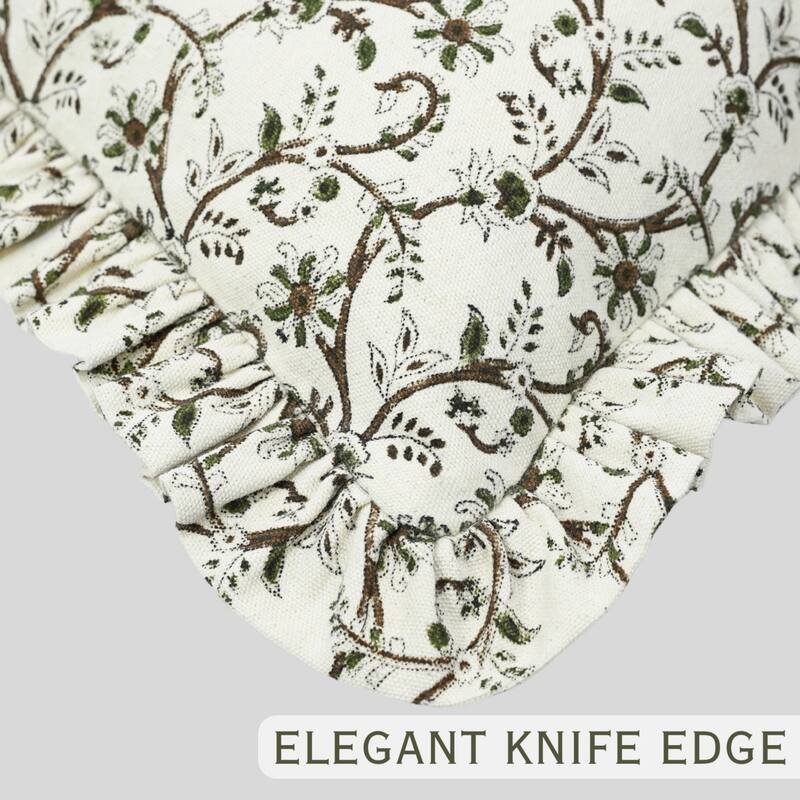 Fabdivine Cotton Frill Both Side Floral Pillow Cove Bed or Living Room Decoration