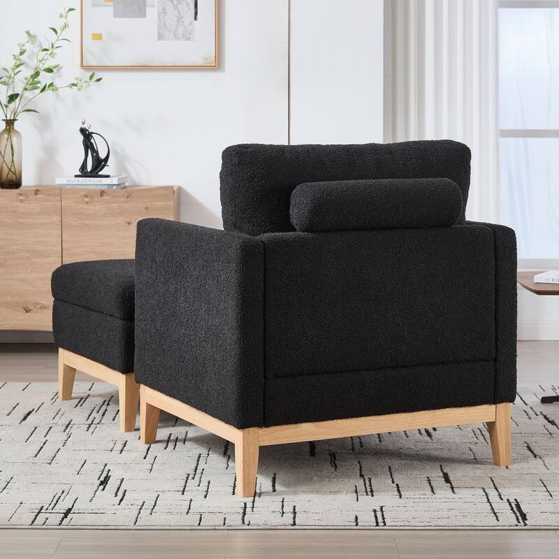 Boucle Armchair with Storage Ottoman - 300lb Capacity, Farmhouse Style
