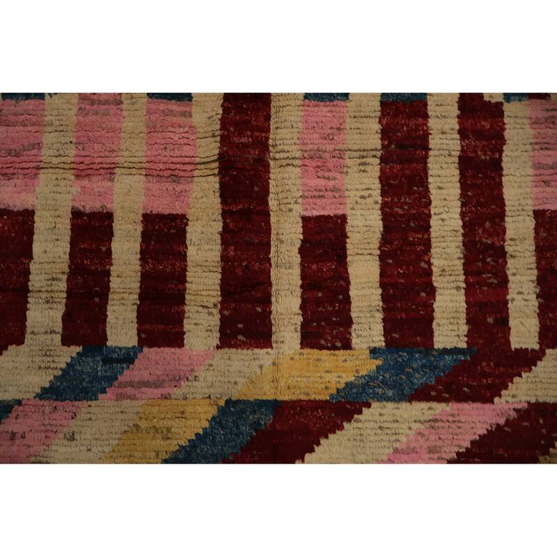 Hand Knotted Oriental 100% Wool Carpet Modern Geometric Multi-Colored Moroccan Area Rug - 10' 3'' X 6' 7''