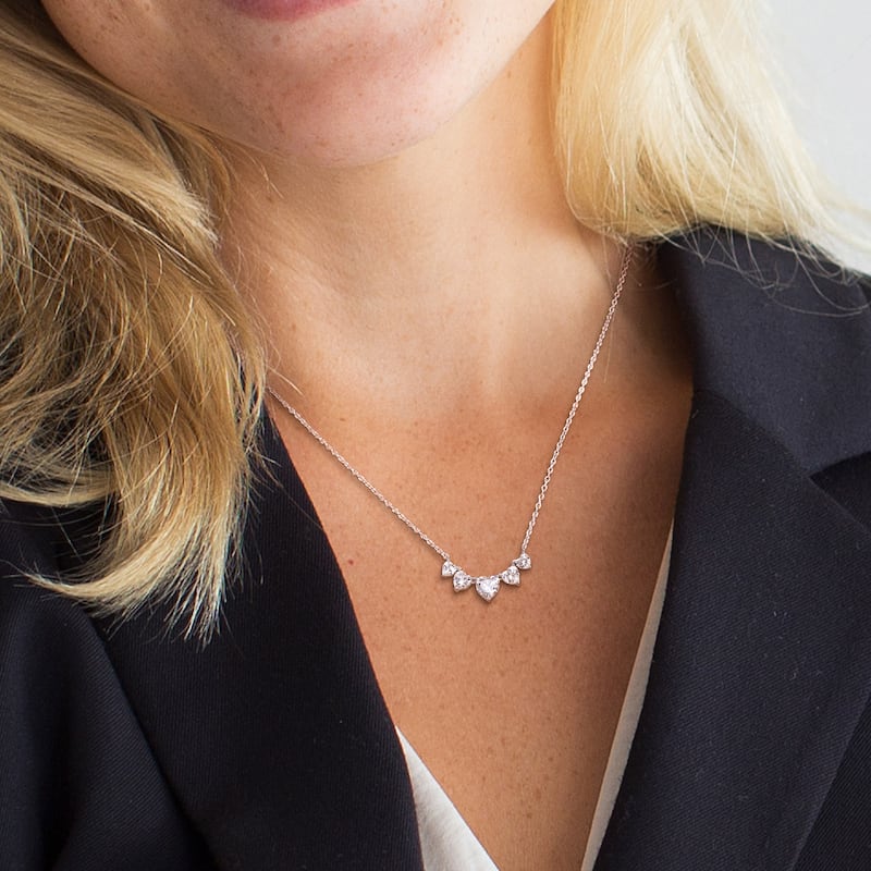 Miadora 2ct DEW Heart-cut Moissanite 5-Stone Graduated Bar Station Necklace in Sterling Silver