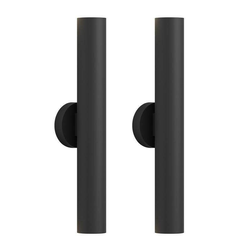 LamQee Modern Black Aluminum Cylinder LED Outdoor Wall Lights - 2Pack/22 inch