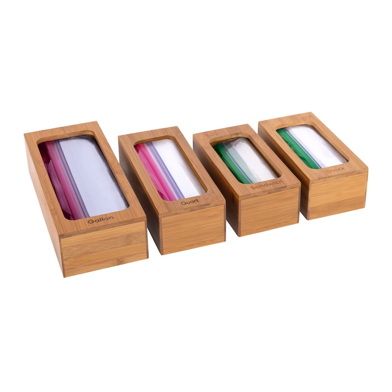 Seville Classics Bamboo Food Storage Bag Holder (Set of 4)