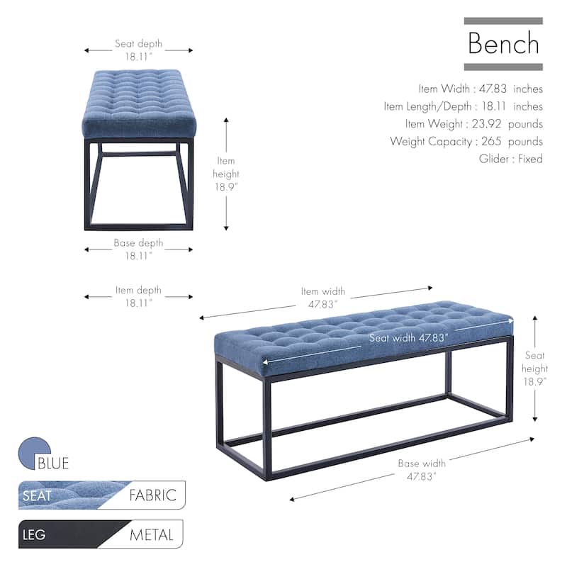 Porthos Home Vera Fabric Bench with Steel Base