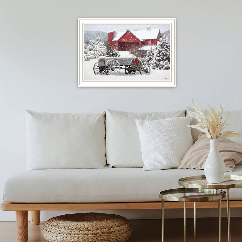 Framed Wall Art - Tree Farm Wagon, White Frame