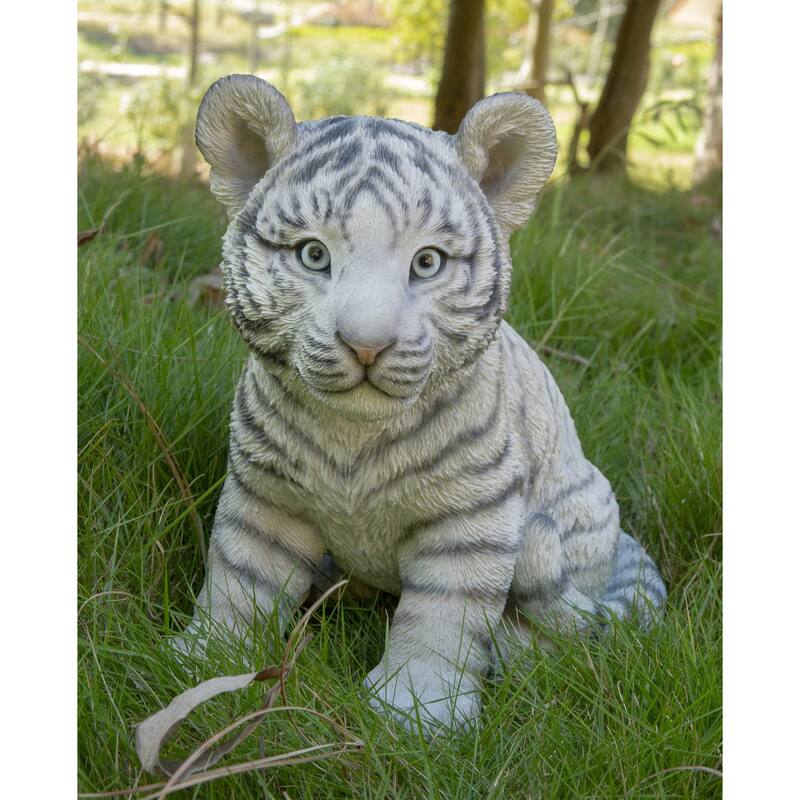 Sitting Tiger Cub Outdoor Garden Statue - 9.5"