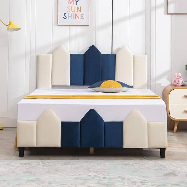 slide 2 of 11, Mixoy Kids Bed Frames,Upholstered Platform Bed Frame for Children with Headboard,Toddler Bed For Teens