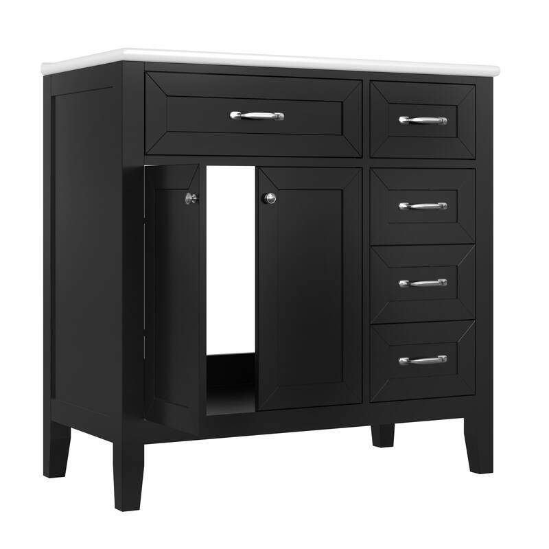36" Bathroom Vanity with Sink Combo, Black Bathroom Cabinet with Drawers, Solid Frame and MDF Board