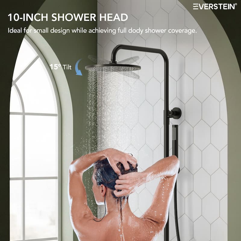 Height Adjustable Thermostatic Shower System with Tub Spout, 10" Rain Shower Head, Hand Shower, Brass Valve