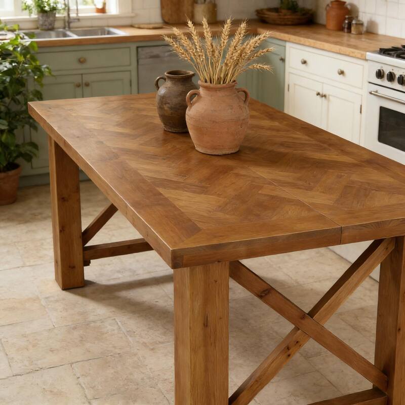 63-Inch Dining Table for 4-6, Farmhouse Solid Fir Wood Kitchen Table
