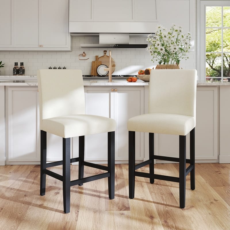 24 Inches Counter Height Bar Stools with Back Set of 2 - Beige-2-piece