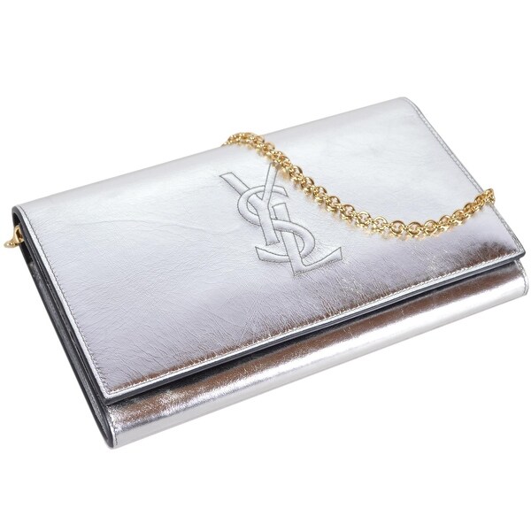 Saint Laurent YSL Silver Leather Belle de Jour Crossbody Wallet Purse Bag