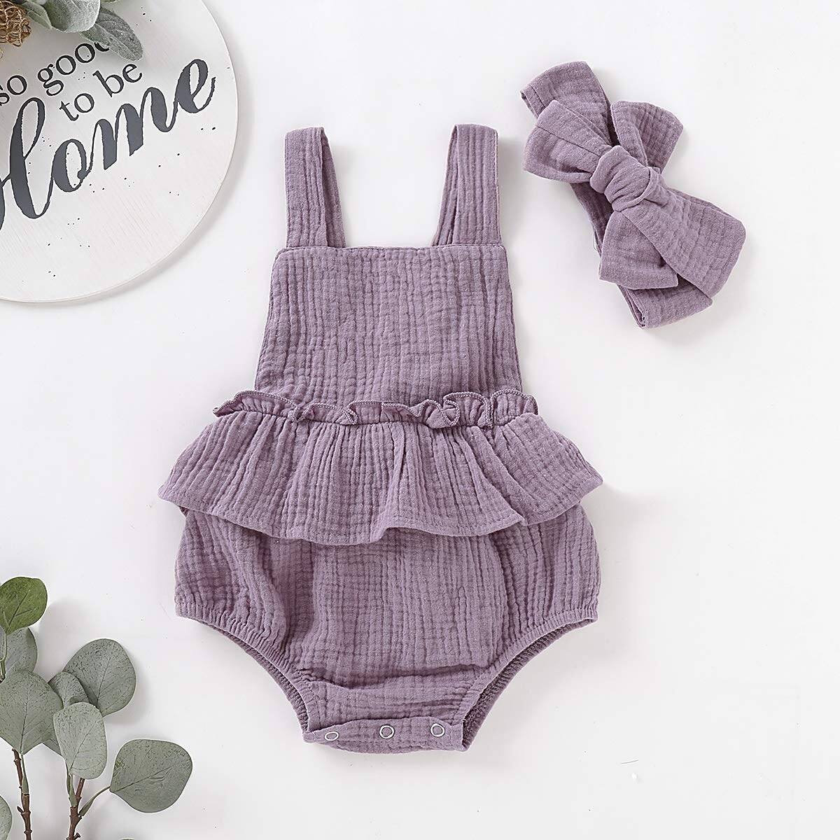 Shop Babibeauty Twins Baby Girls Sleeveless Romper Purple Size
