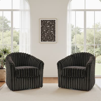 2 Set Modern 49" Upholstered Plush Corduroy Swivel Barrel Accent Chair