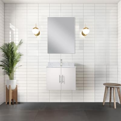 Geneva Bath Vanity with Carrara Marble Top, Sink, Faucet & Mirror.
