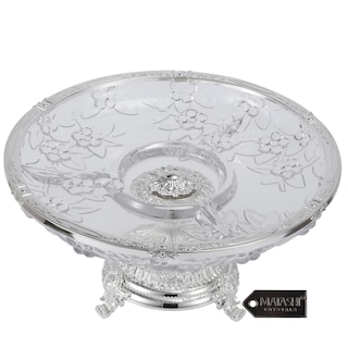 Matashi Crystal 3 Sectional Centerpiece Decorative Bowl, Round Serving Platter with Silver Plated Pedestal Base, for Weddings