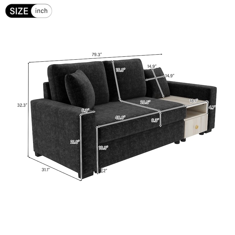 Modern Sofa Couch 79.3" Modular Sofa Upholstered Sofa Couch with Storage Armrest and Center Console for Living Room