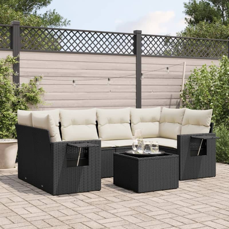 vidaXL Patio Sofa Set with Cushions Outdoor Furniture 7 Piece Poly Rattan