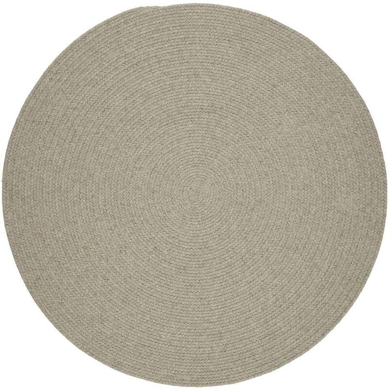 Rhody Rug Woolux Braided Wool Flatweave Oval Rug - 10' Round - Light Gray