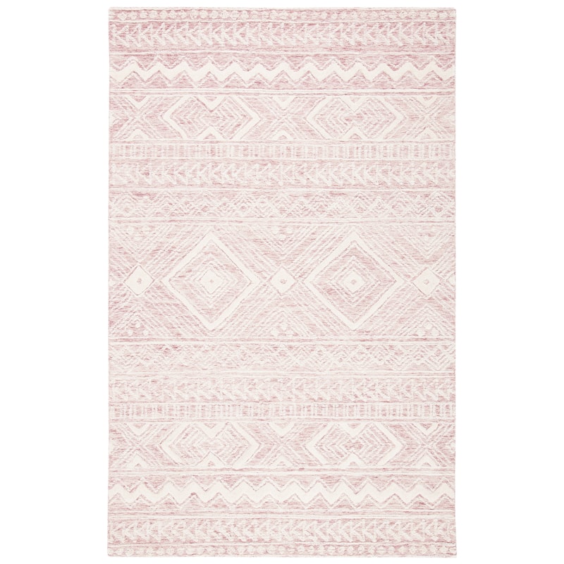 SAFAVIEH Handmade Metro Symela Boho Moroccan Wool Rug - 6' Square - Dark Pink/Ivory