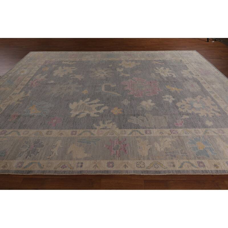Vegetable Dye Gray Oushak Turkish Area Rug Handmade Wool Carpet - 9'3"x 12'6"