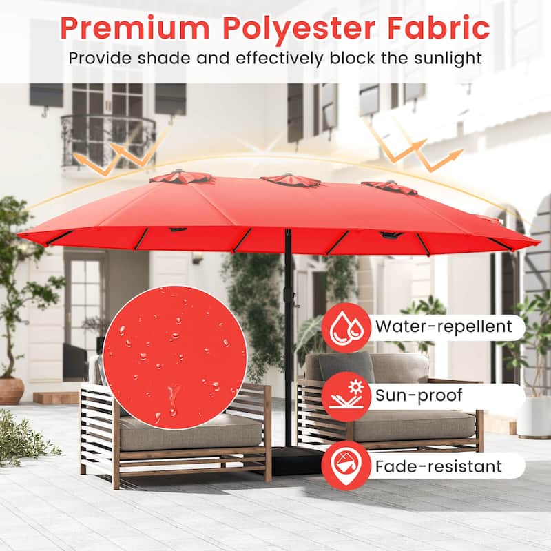 Costway 15FT Double-Sided Twin Patio Umbrella Outdoor Market W/ Crank
