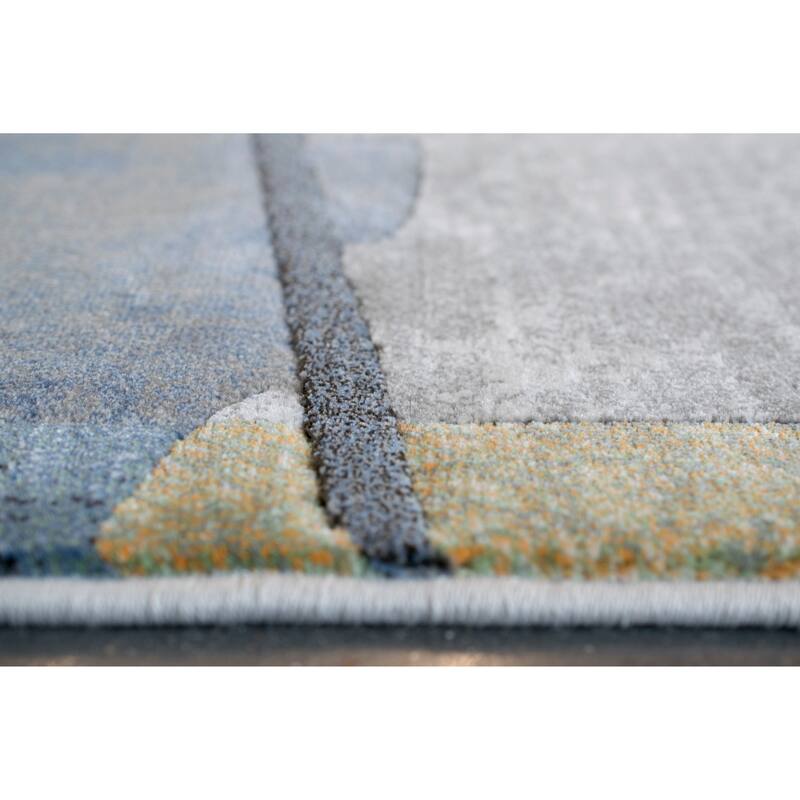 Essentials Abstract Orange, Sage, Blue, Gray, Ivory and Mauve Olefin Area Rug - 2' x 6' Runner
