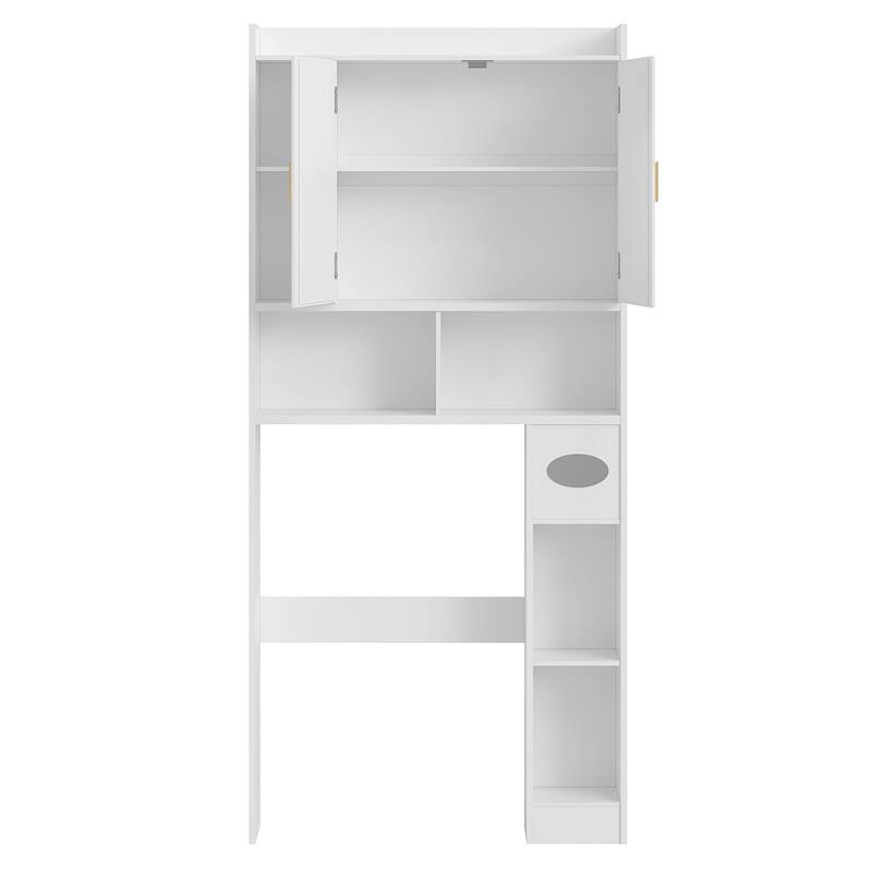 VECELO Over The Toilet Storage Cabinet, White Storage Cabinet Over Toilet with 2 Barn Doors & Toilet Paper Holder Stand