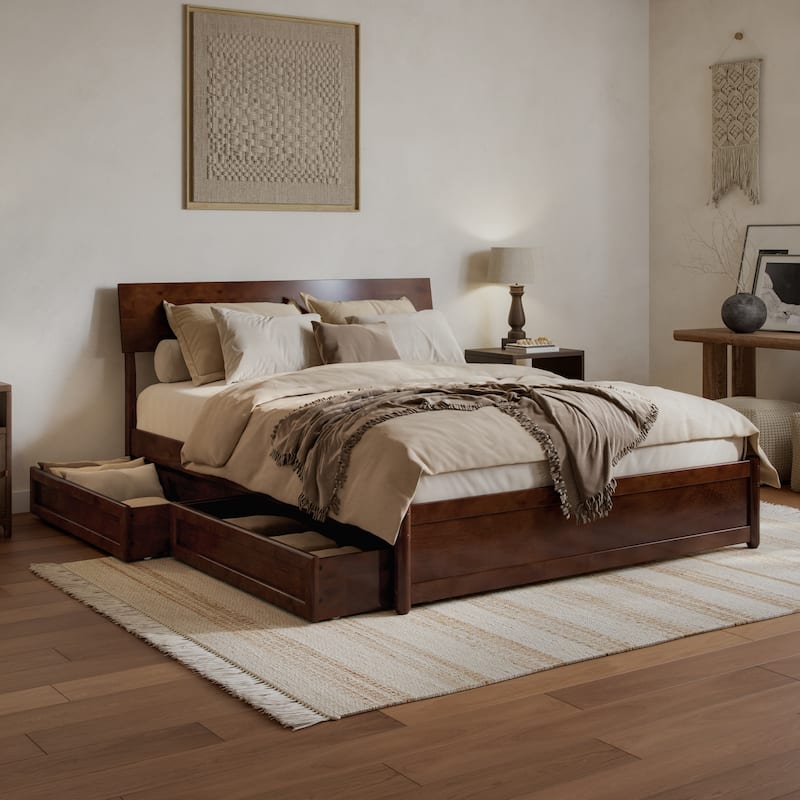 Norla Wood Platform Bed with Storage Drawers - Queen - Walnut