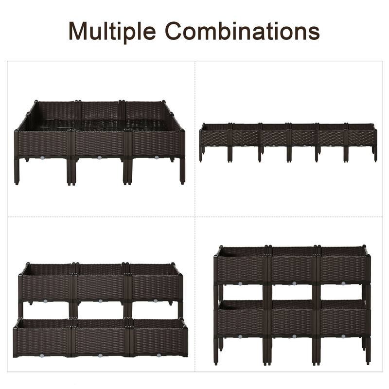 Outsunny 6 Piece Raised Garden Bed Kit - Brown