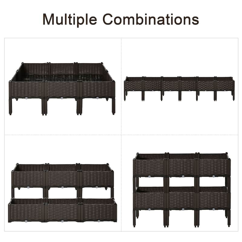 Outsunny 6-piece Raised Garden Bed PP Raised Flower Bed Plant Stand Stackable Vegetable Herb Grow Box - 15.75" x 15.75" x 17.25"