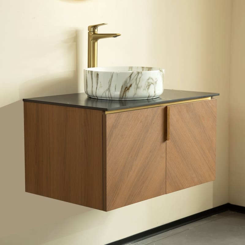 Wall Mounted Bathroom Vanity with Sintered Stone Countertop and Sink