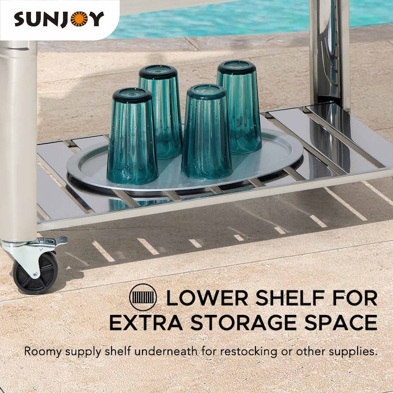 80 QT Patio Cooler Cart ,Stainless Steel Rolling Ice Chest with Steel Bottle Opener, Shelf and Lockable Wheels Sunjoy