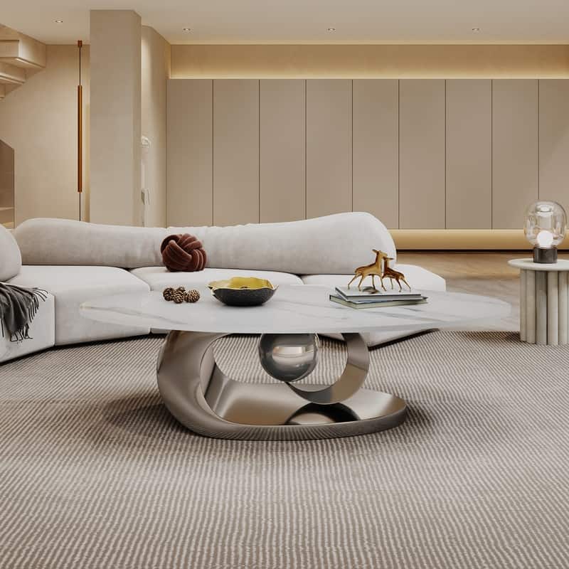 Luxury Marble Coffee Table – Featuring an Artistic Stainless Steel Base