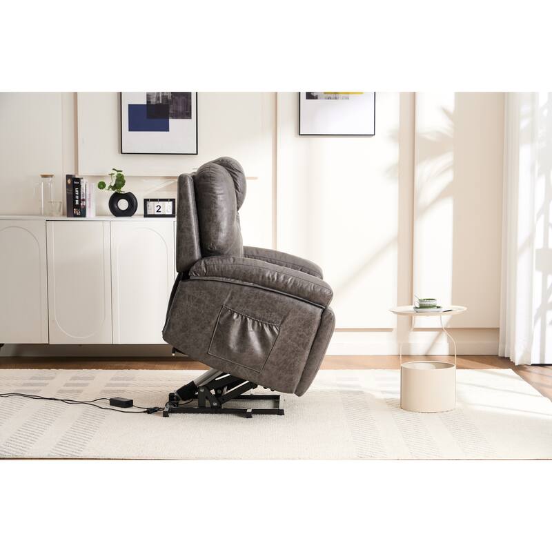 Power Lift Recliner Chair Overstuffed Wide Massage Chair Heavy Duty and Safety Motion Reclining Mechanism with Side Pockets