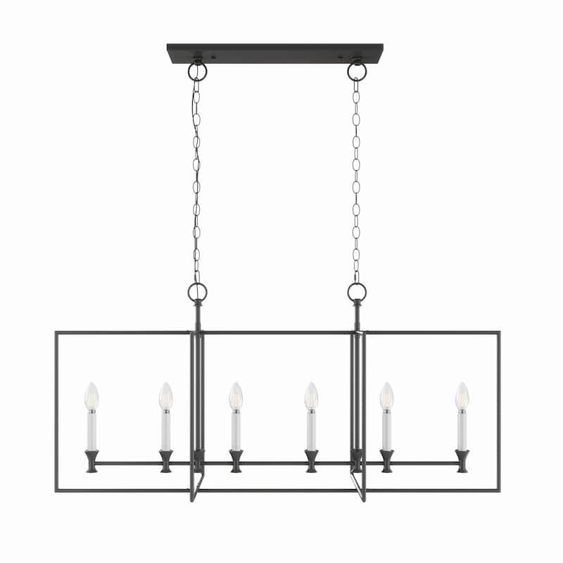 Farmhouse Black 6-Light Metal Frame Chandelier for Kitchen Island