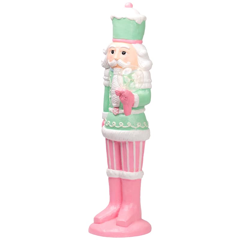 LED Lighted Glitter Christmas Nutcracker - 27" - Green and Pink