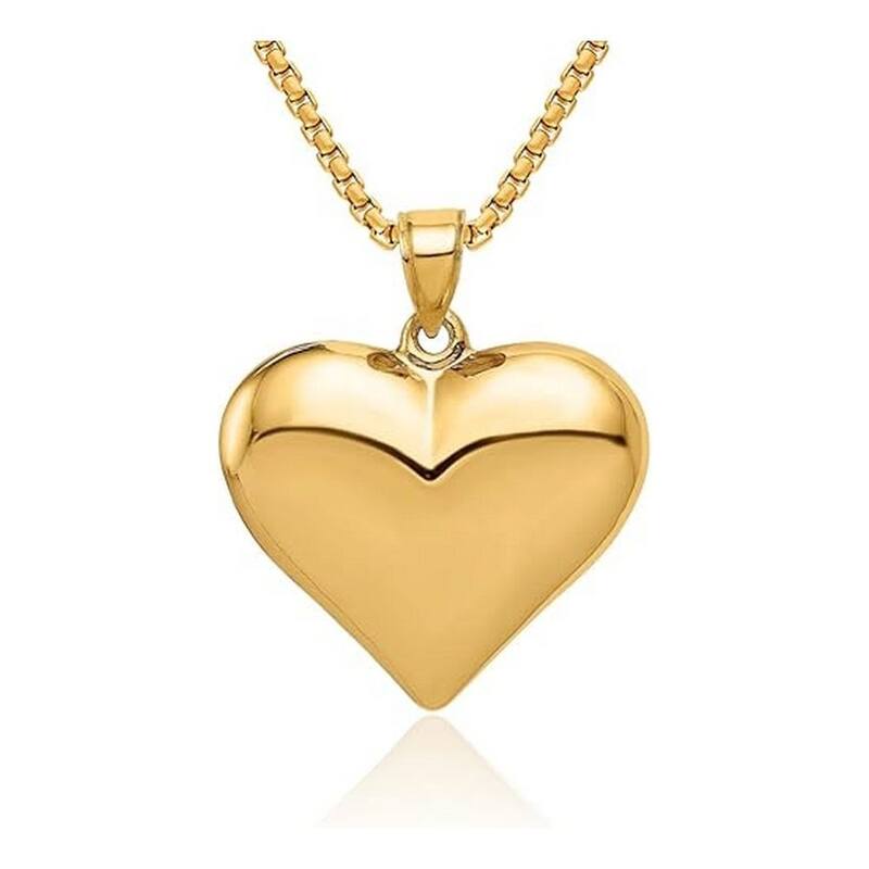 Curata 10k or 14k Yellow Gold 18" 25mm Polished Puffed Heart Pendant Necklace