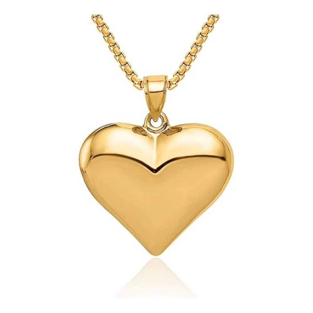 Curata 10k or 14k Yellow Gold 18" 25mm Polished Puffed Heart Pendant Necklace