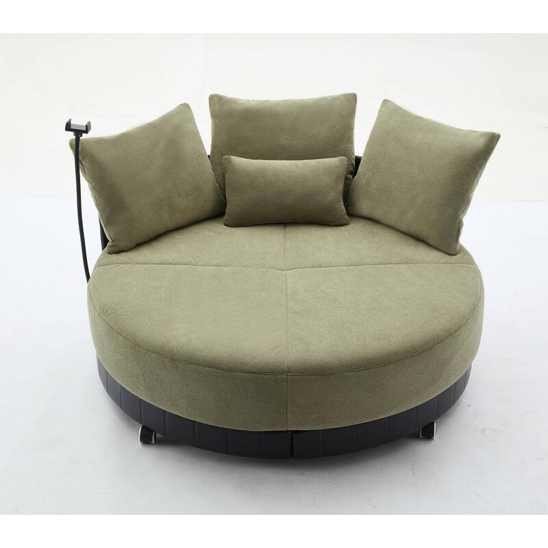360° Swivel Barrel Chair Round Sofa Chair with Casters and Adjustable Phone Stand, Upholstered in Anti-Wrinkle Polyester Fabric