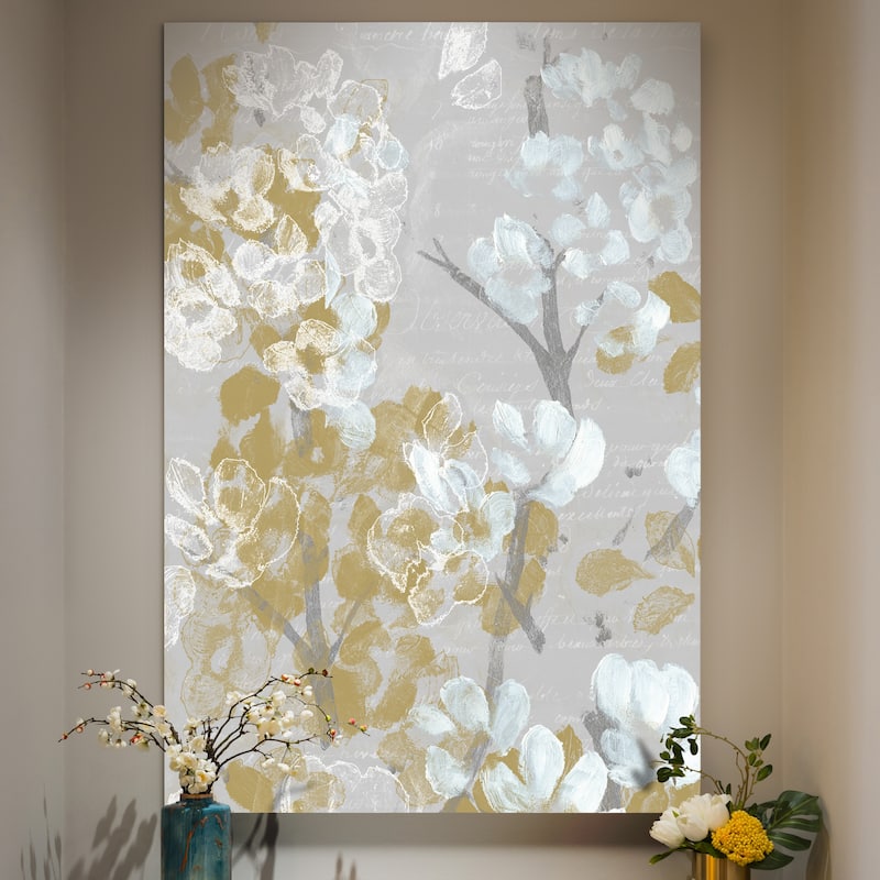 Mustard on Grey Blooms II-Premium Gallery Wrapped Canvas