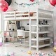 preview thumbnail 2 of 46, Full Size Loft Bed with Storage Shelves and Under-bed Desk, White