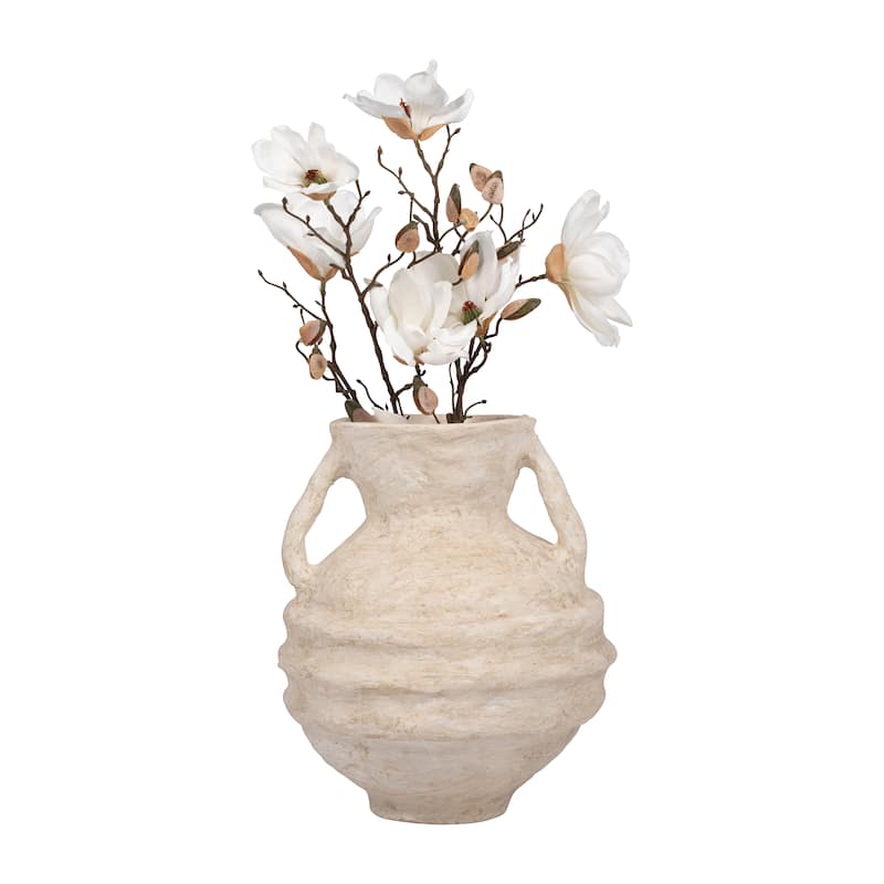 Sagebrook Home Paper Mache, Vase With Handles, White, Amphora, Textured